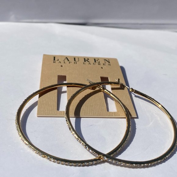 Lauren Ralph Lauren Jewelry - Ralph Lauren Large Gold Hoop Pave Earrings